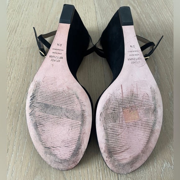 Stuart Weitzman Wedge Sandals Heels Black Suede Ankle Strap Size 8,5 (38,5) - Picture 5 of 5